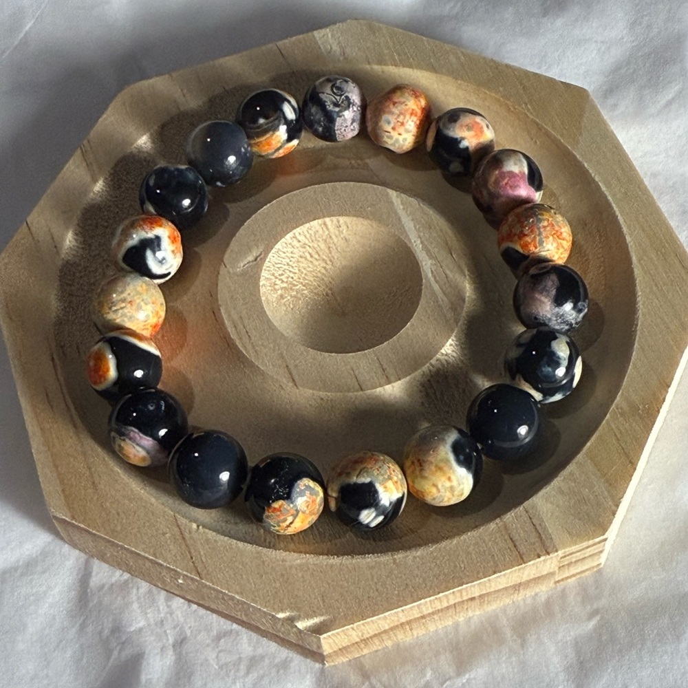 Orange Orca Agate Beaded Bracelet